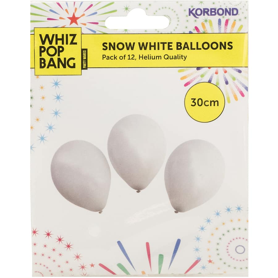 Whiz Pop Bang Balloons White 30Cm