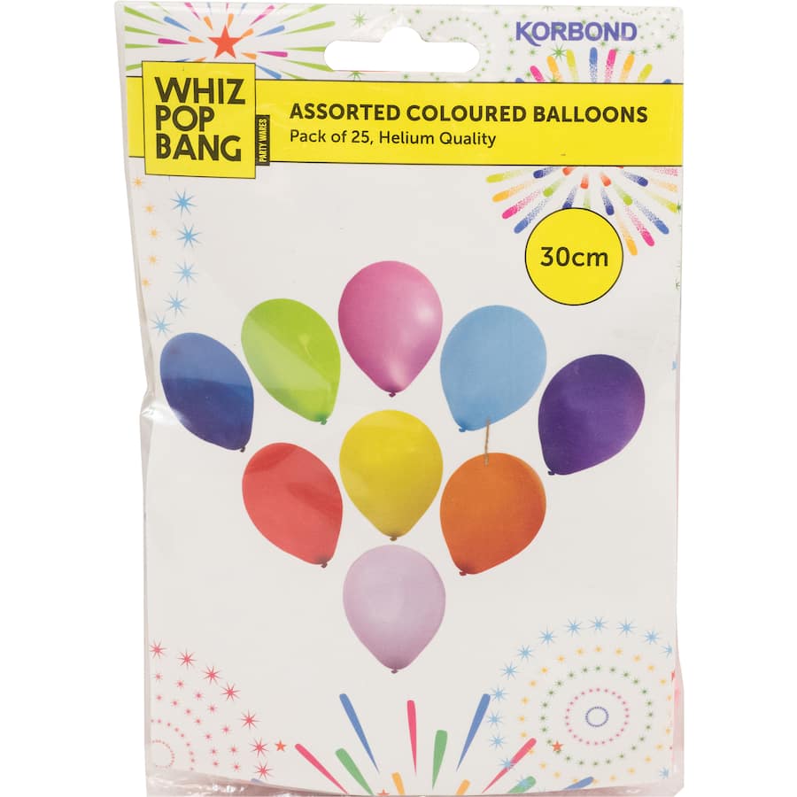 Whiz Pop Bang Balloons Coloured 30Cm
