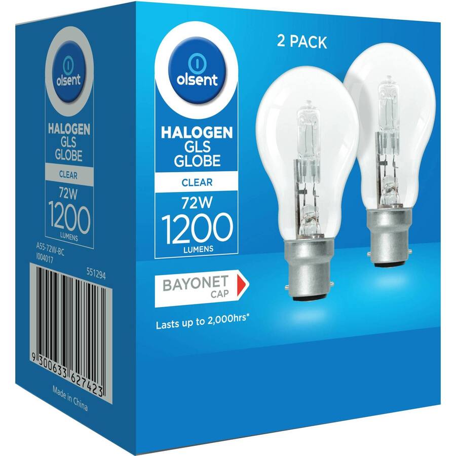 Olsent Halogen Round Bulb Bayonet 72W Clear