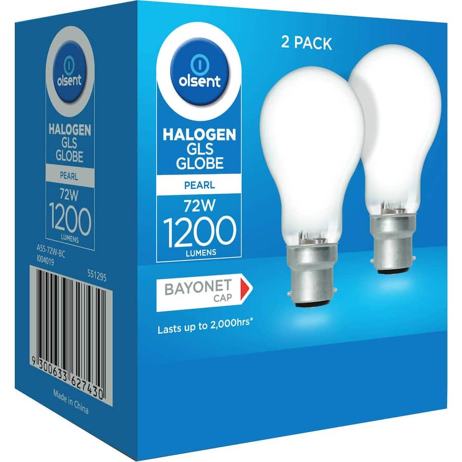 Olsent Halogen Round Bulb Bayonet 72W Pearl