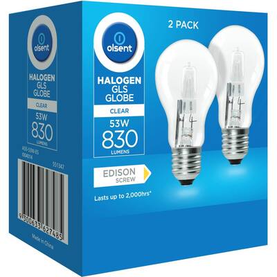 olsent halogen round bulb screw 53w clear