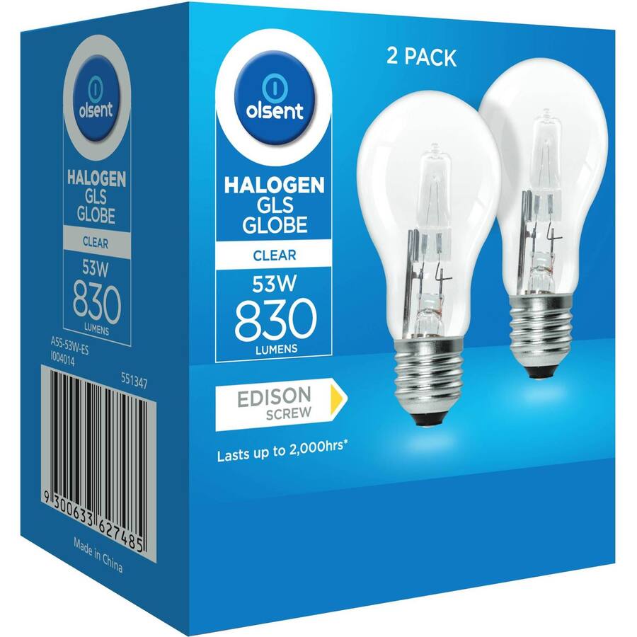 Olsent Halogen Round Bulb Screw 53W Clear