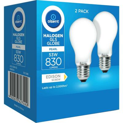 olsent vintage halogen round bulb screw 53w pearl