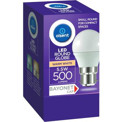 olsent led light bulb round bayonet 5.5w 500lm