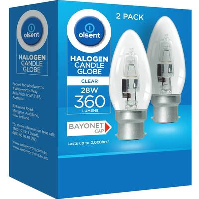 olsent halogen candle bulb bayonet clear 28w