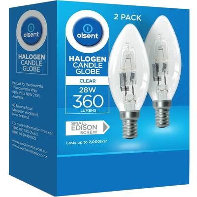 olsent halogen candle bulb screw clear 28w
