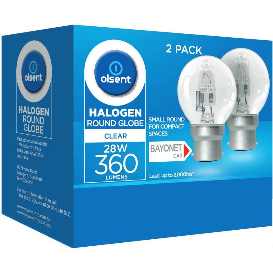 Olsent Halogen Round Bulb Rd Bayonet Clear 28W