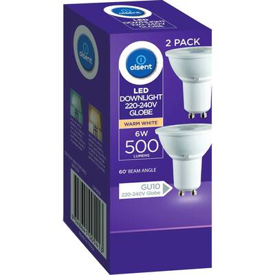 olsent down light bulb led gu10 240v6w 500lm ww