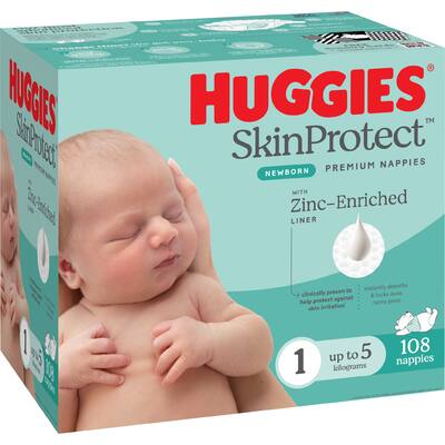 huggies skin protect newborn nappies size 1 (up to 5kg)