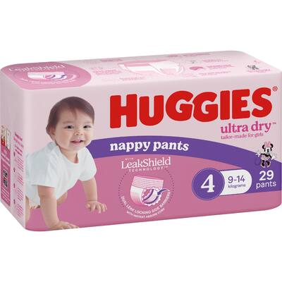 huggies ultra dry nappy pants girls size 4 (9-14kg)
