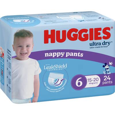 huggies ultra dry nappy pants boys size 6 (15-20kg)