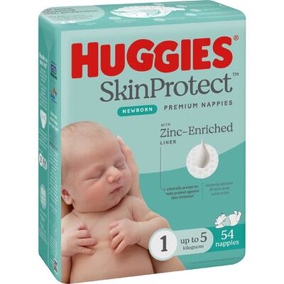 huggies skin protect newborn nappies size 1 (up to 5kg)