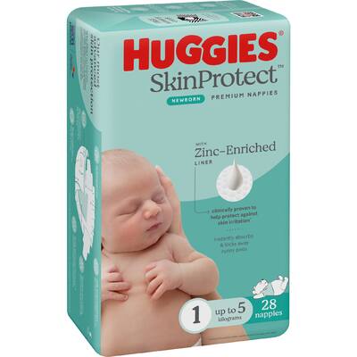 huggies skin protect newborn nappies size 1 (up to 5kg)