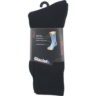 glacier mens socks work black size 6-10