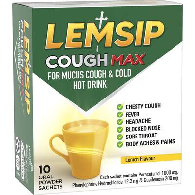 lemsip cough max for mucus cough & cold lemon hot drink