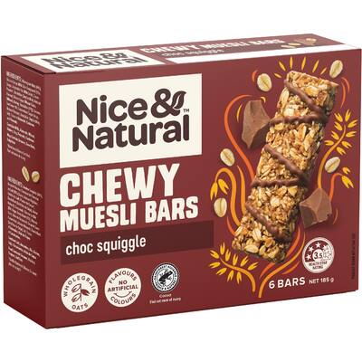 nice & natural chewy muesli bars choc squiggle