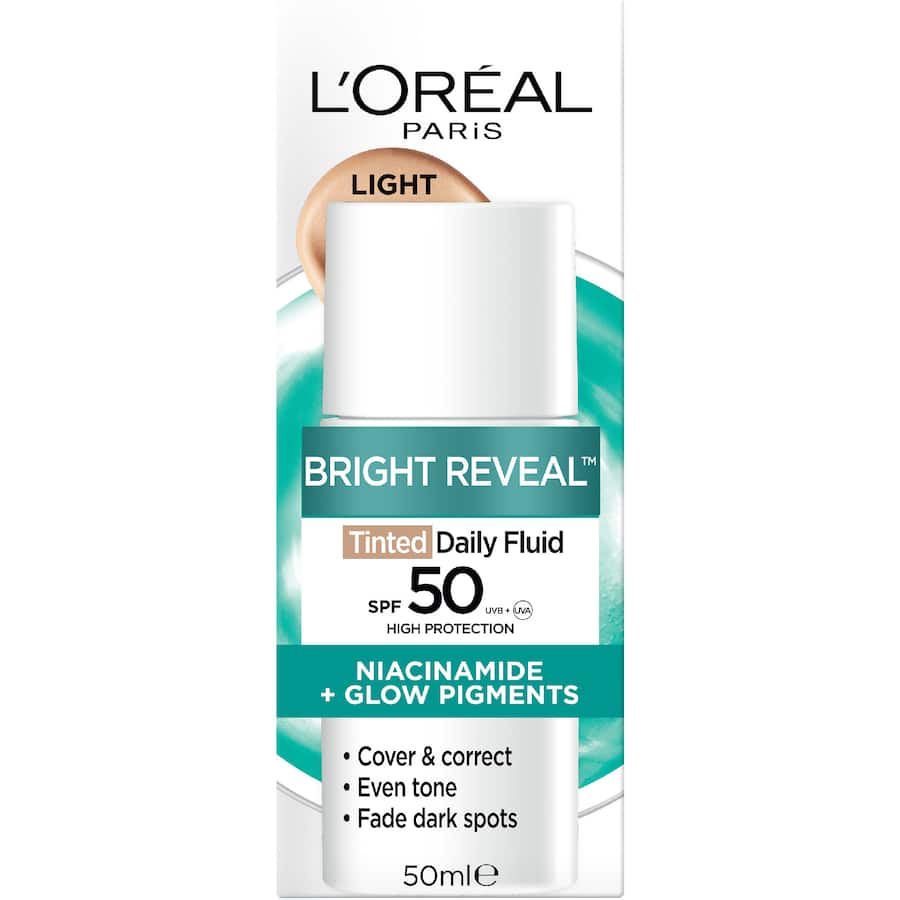 L'oreal Bright Reveal Face Moisturiser Tinted Spf 50+ Fluid Light