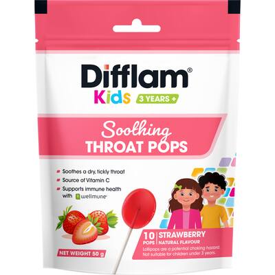 difflam kids throat pops soothing strawberry 3 years +