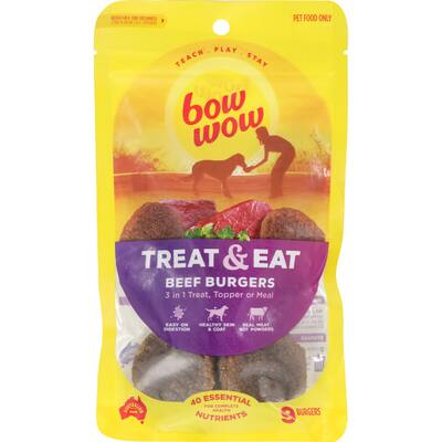bow wow treat & eat dog treats beef burgers