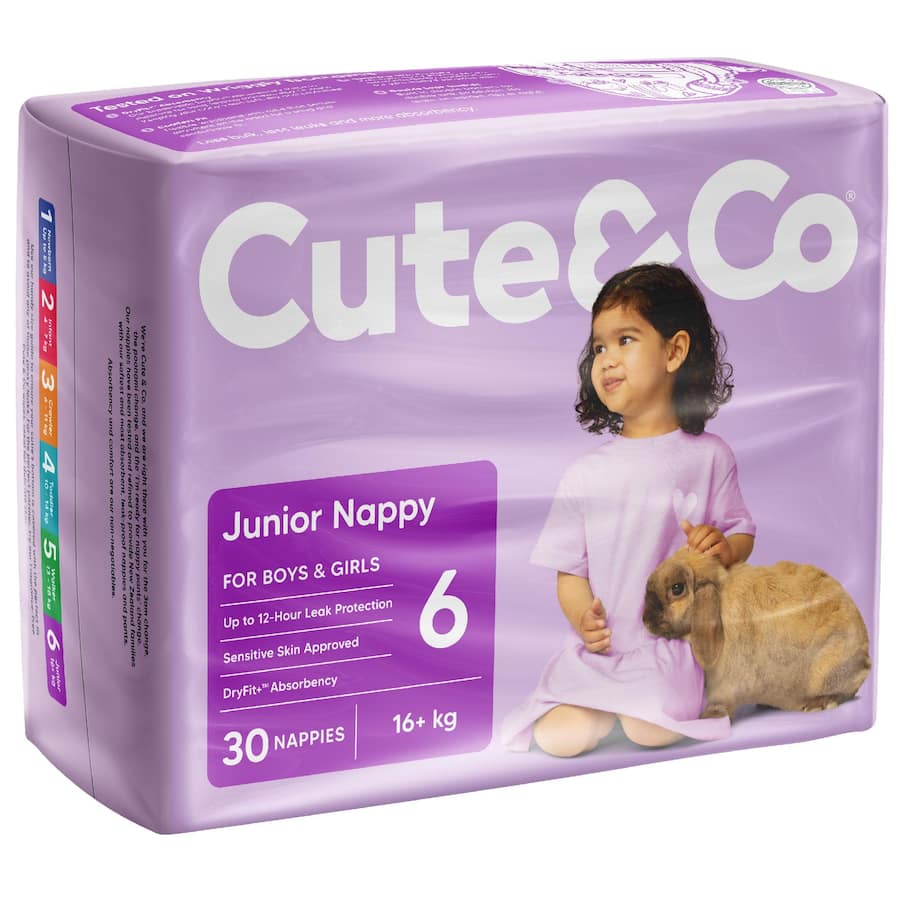 Cute & Co Nappies Junior Boys & Girls 16+ Kg Size 6