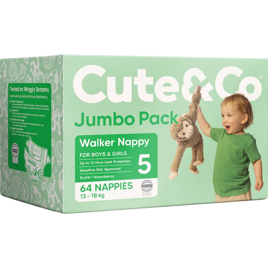 Cute & Co Nappies Walker Boys & Girls 13-18Kg Size 5