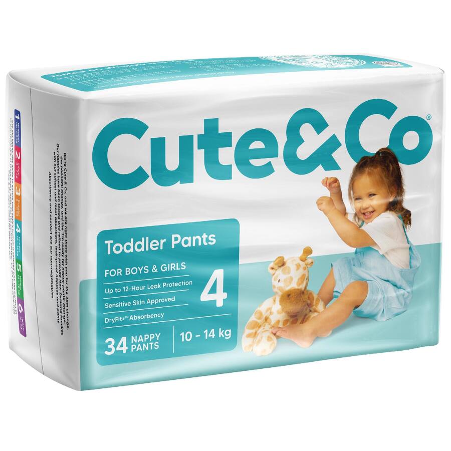 Cute & Co Nappy Pants Toddler Boys & Girls 10-14Kg Size 4