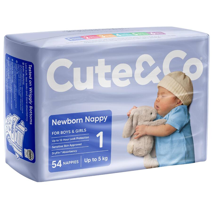 Cute & Co Newborn Nappies Boys & Girls Up To 5Kg