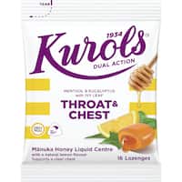 kurols dual action throat & chest lozenges menthol & eucalyptus