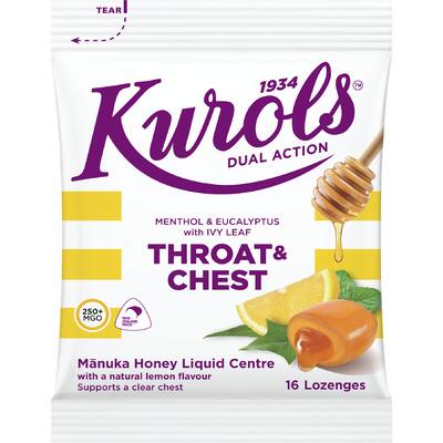 kurols dual action throat & chest lozenges menthol & eucalyptus
