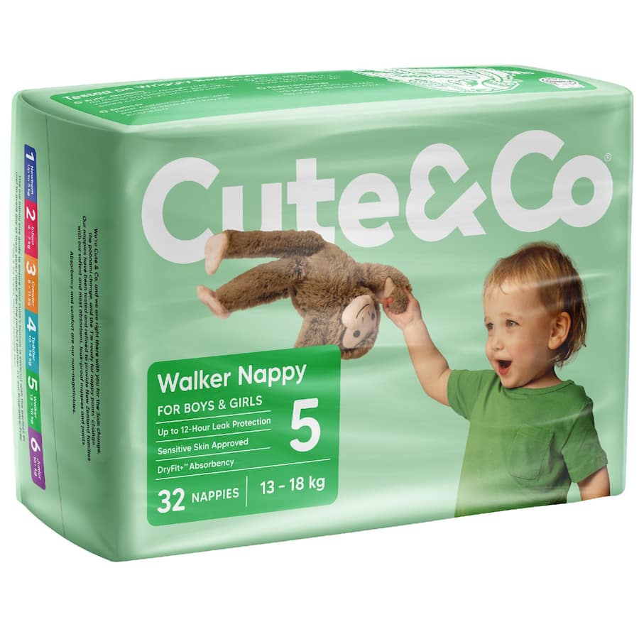 Cute & Co Nappies Walker Boys & Girls 13-18Kg Size 5