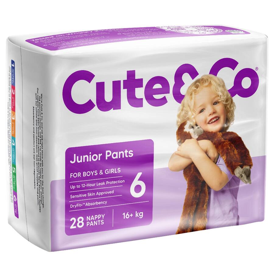 Cute & Co Nappy Pants Junior Boys & Girls 16+ Kg Size 6