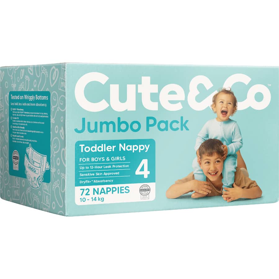 Cute & Co Nappies Toddler Boys & Girls 10-14Kg Size 4