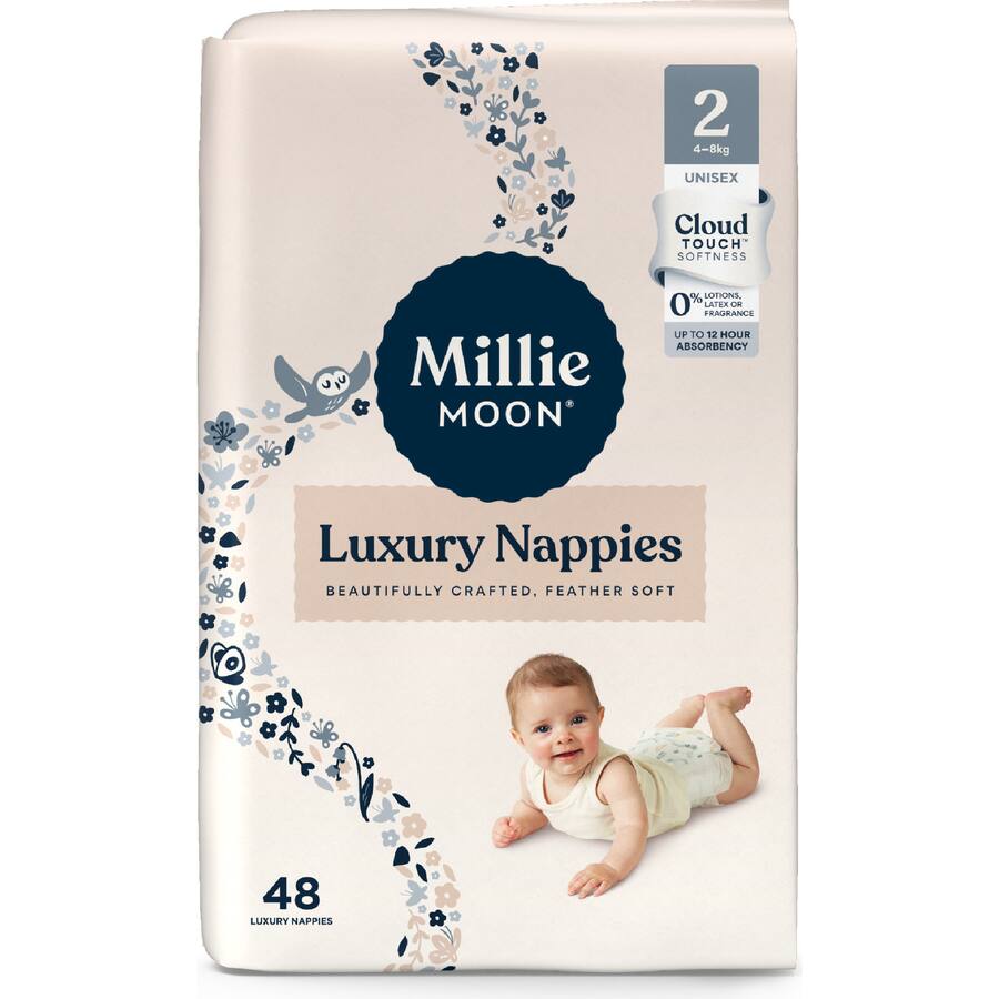 Millie Moon Nappies Infant Boys & Girls 4-8Kg Size 2