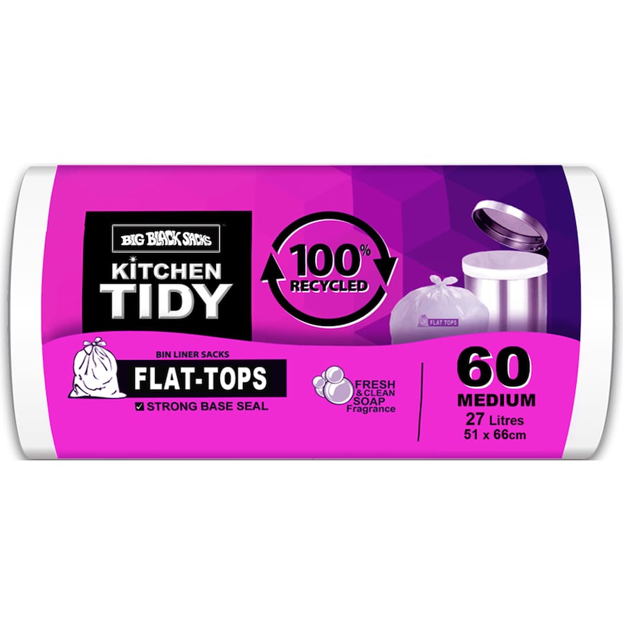Big Black Sacks Kitchen Tidy Liners 100% Recycled Soapy Fresh 27L