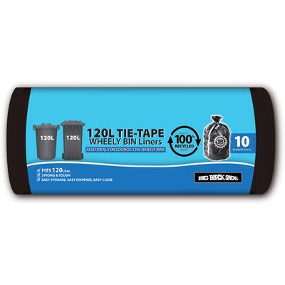 big black sacks rubbish bags 100% recycled tie tape 120l