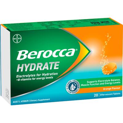 berocca hydrate effervescent tablets electrolytes orange flavour