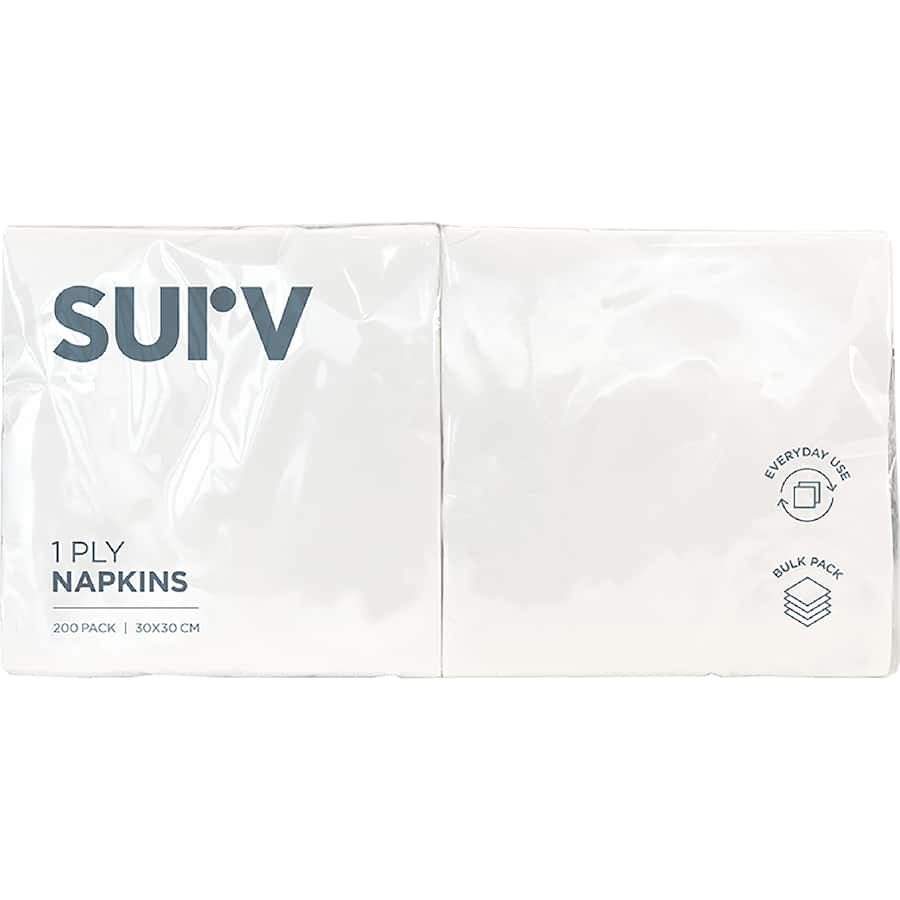 Surv Napkins Everyday White 1 Ply