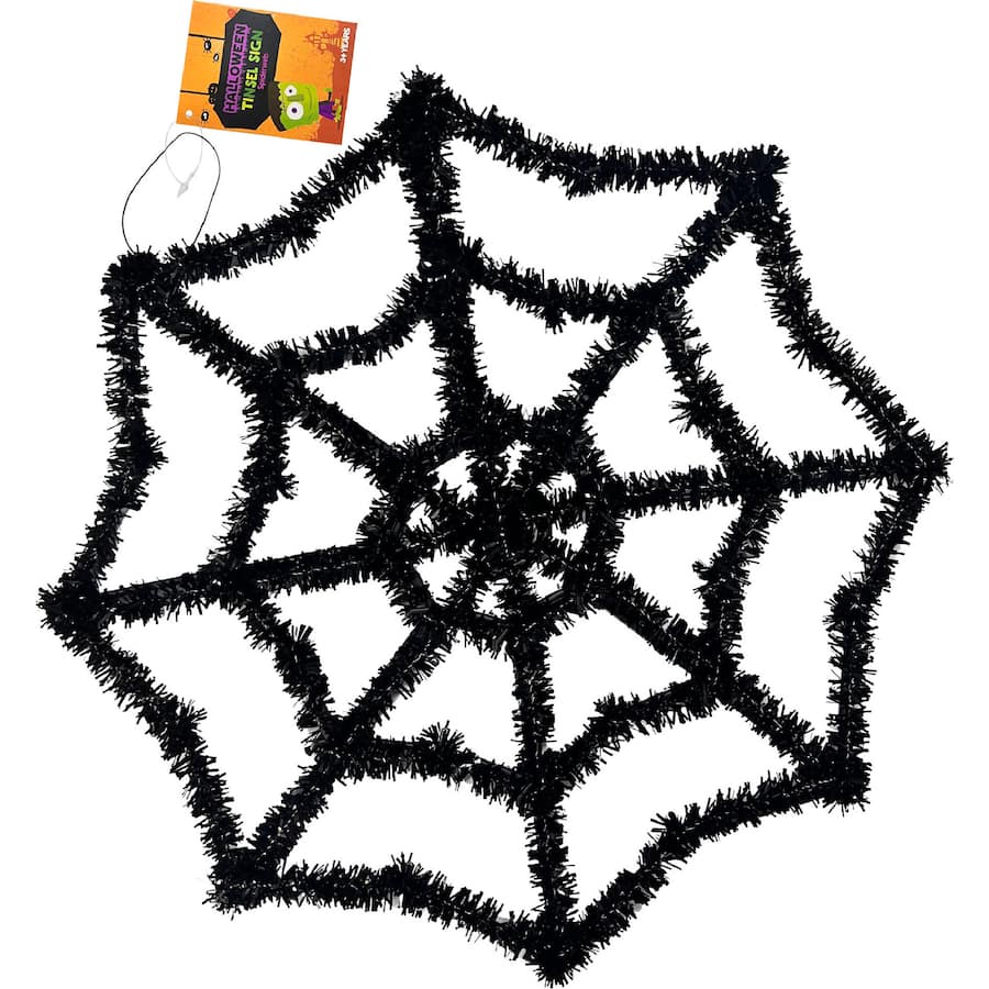 Woolworths Halloween Decorations 2D Tinsel Sign Spiderweb