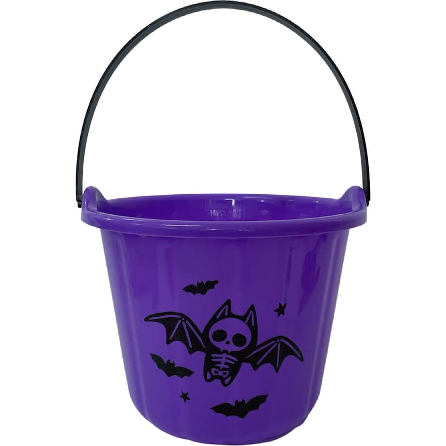 Woolworths Halloween Pail Bat Trick Or Treat Purple