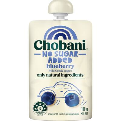 chobani no added sugar single yoghurt pouch blueberry