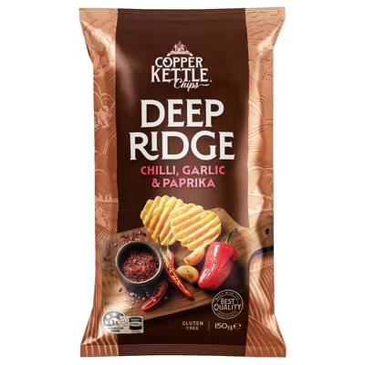 copper kettle deep ridge chips chilli, garlic & paprika