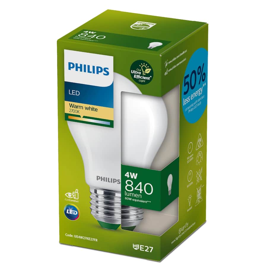 Philips Screw Light Bulb Ultra Led 4W 840 Lumen Ww