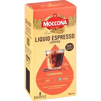 moccona liquid espresso coffee sachets caramel