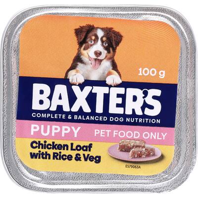 baxter's puppy wet dog food puppy chicken loaf, rice & veg