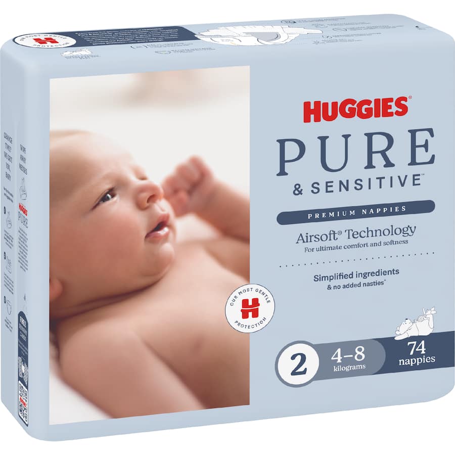 Huggies Pure & Sensitive Nappies Size 2 (4-8Kg)