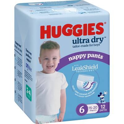 huggies ultra dry nappy pants boys size 6 (15-20kg)