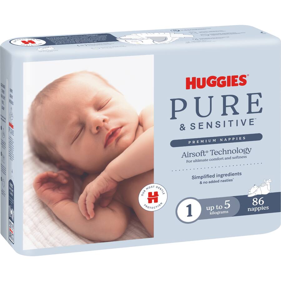 Huggies Pure & Sensitive Nappies Size 1 (Up To 5Kg)
