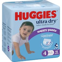 huggies ultra dry nappy pants boys size 4 (9-14kg) (15pk)
