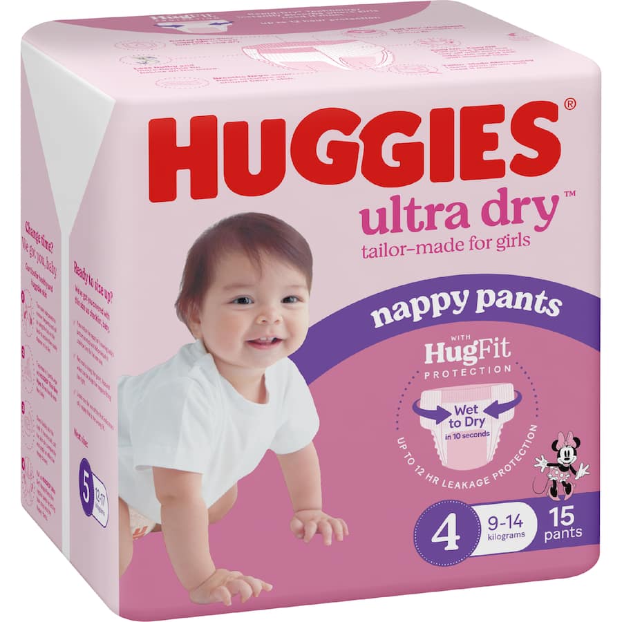 Huggies Ultra Dry Nappy Pants Girls Size 4 (9-14Kg)