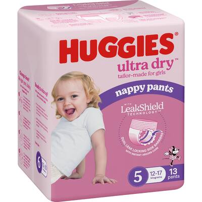huggies ultra dry nappy pants girls size 5 (12-17kg)
